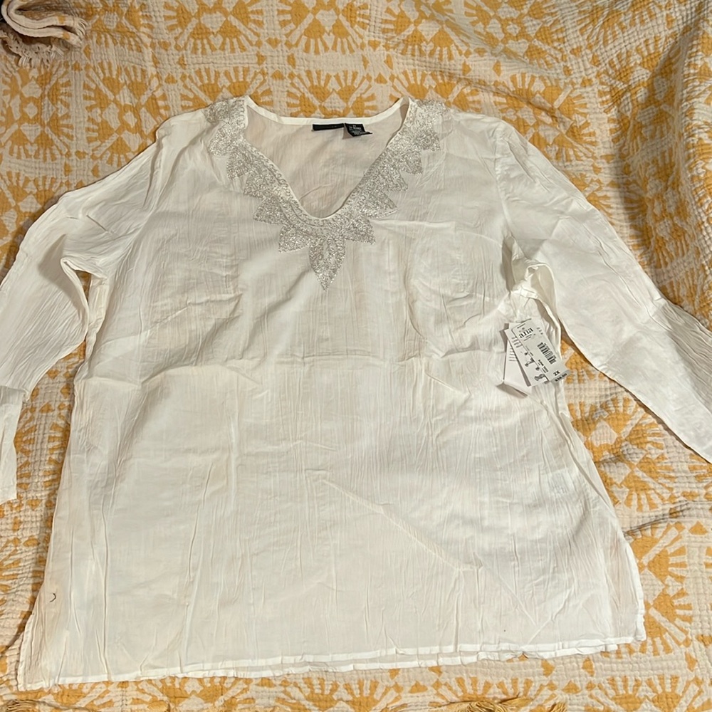 SOLD…………White Blouse with Embroidery